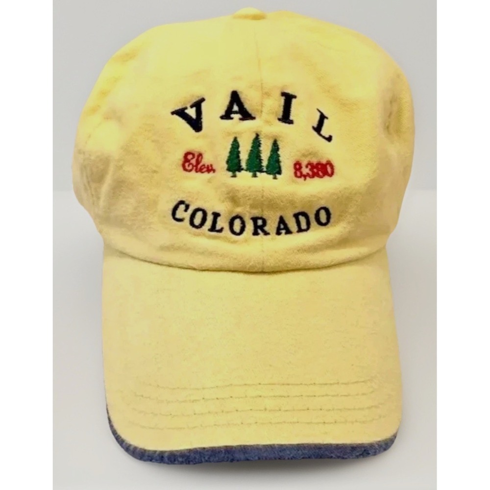 VTG Vail Colorado Hat Cap Butter Yellow Ski Hike Retro Aspen Soft Unisex Adult